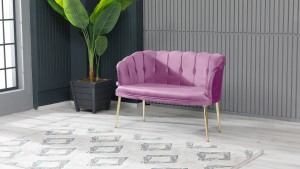 Papatya Çay Seti Koltuk Takımı Babyface Kumaş Gold Kaplama Metal Ayak Pembe