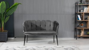 Papatya Çay Seti Koltuk Takımı Babyface Kumaş Siyah Metal Ayak Füme