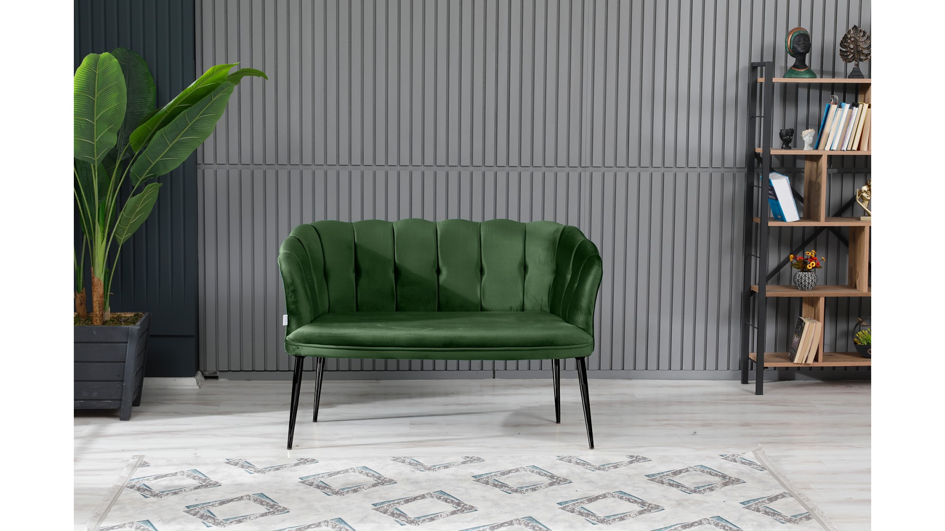 Papatya Çay Seti Koltuk Takımı Babyface Kumaş Siyah Metal Ayak Yaşil