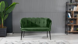 Papatya Çay Seti Koltuk Takımı Babyface Kumaş Siyah Metal Ayak Yaşil