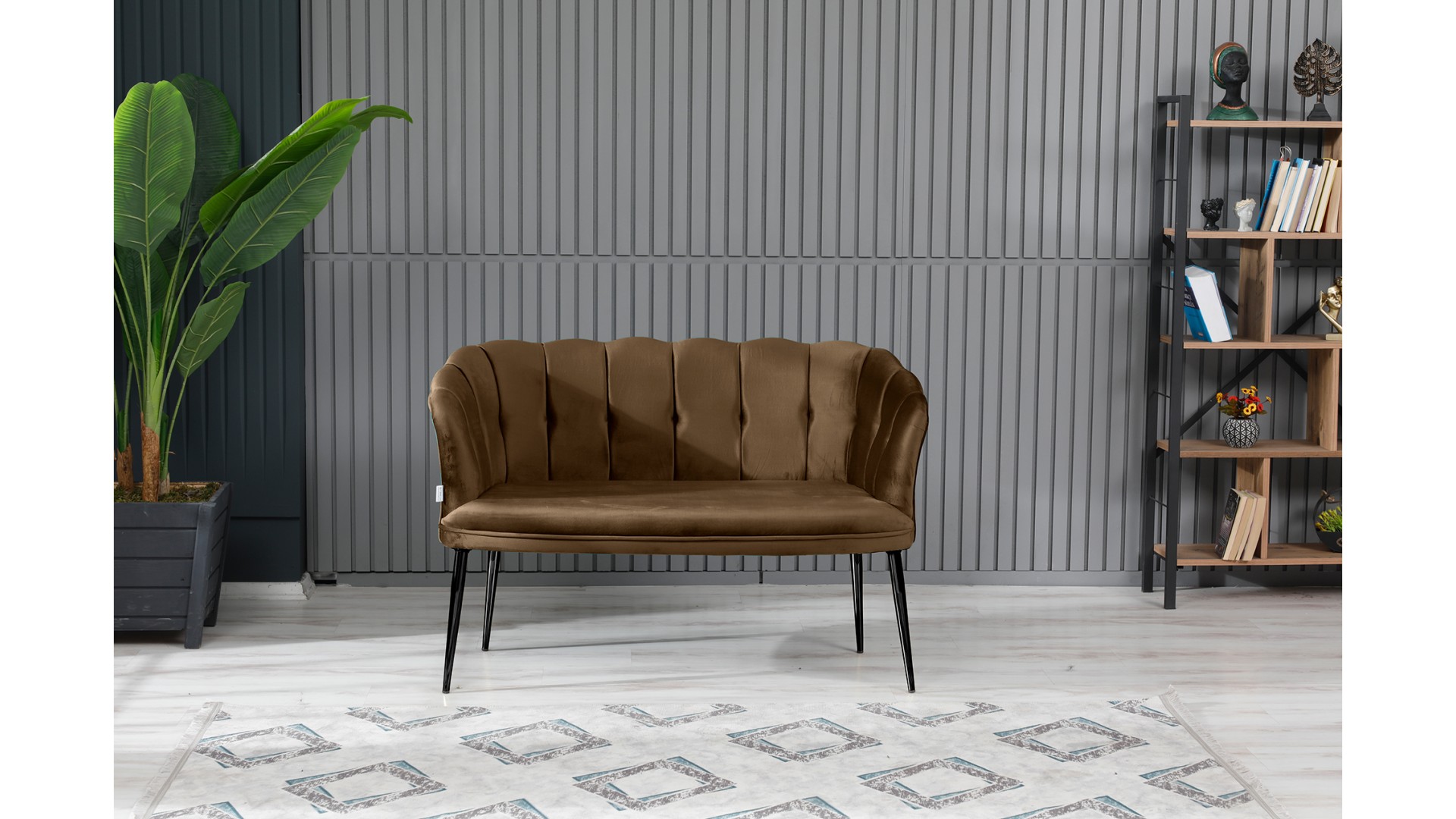 Papatya Çay Seti Koltuk Takımı Babyface Kumaş Siyah Metal Ayak Kahve