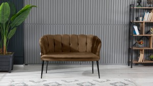 Papatya Çay Seti Koltuk Takımı Babyface Kumaş Siyah Metal Ayak Kahve