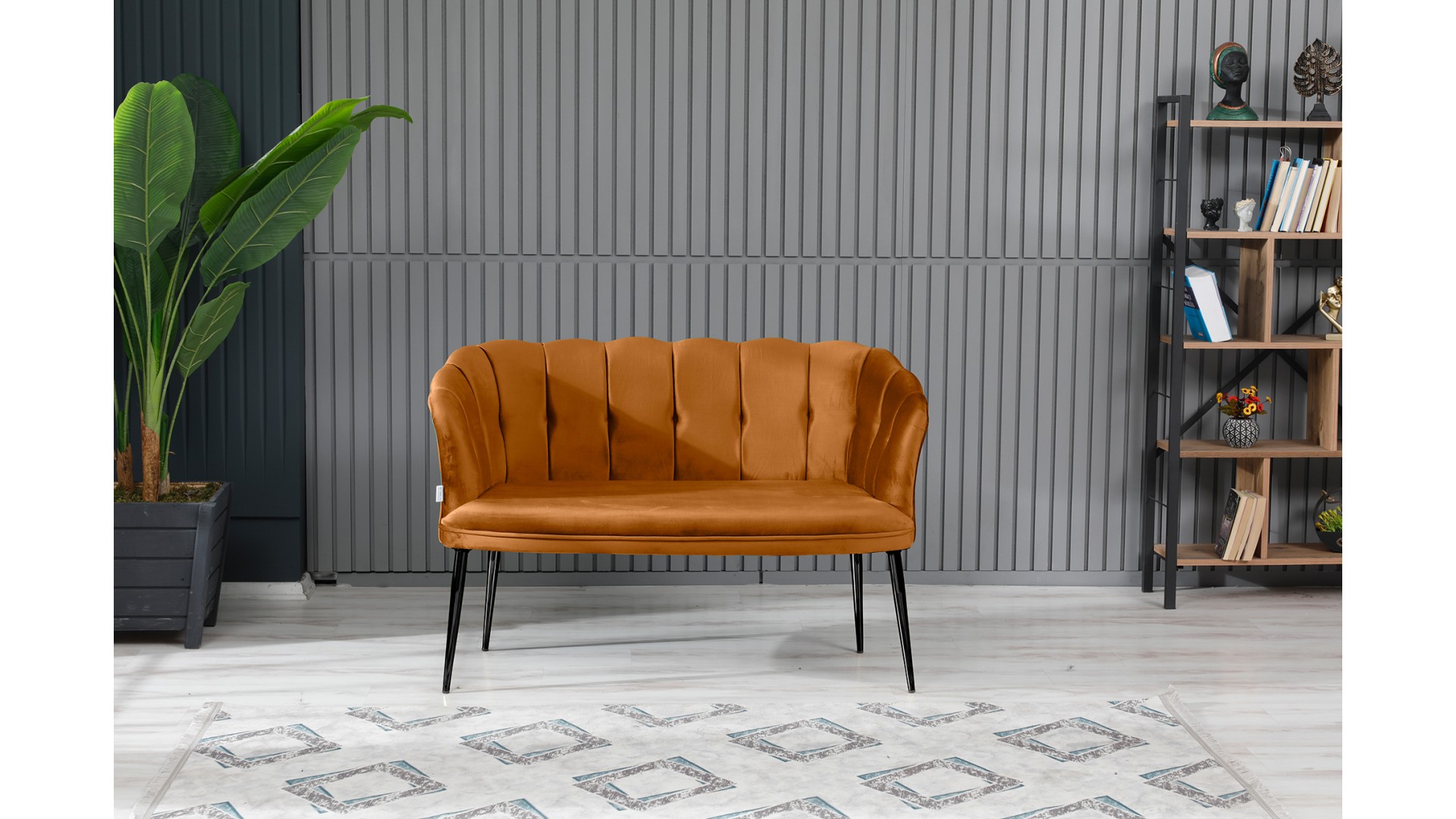 Papatya Çay Seti Koltuk Takımı Babyface Kumaş Siyah Metal Ayak Kiremit