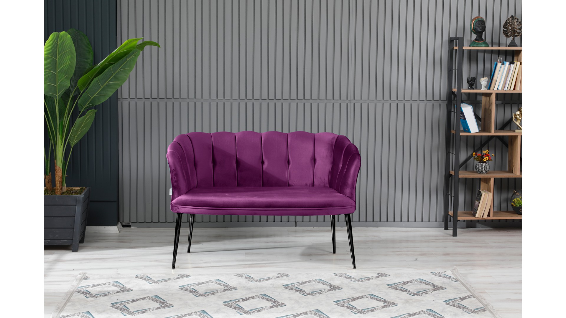 Papatya Çay Seti Koltuk Takımı Babyface Kumaş Siyah Metal Ayak Mürdüm