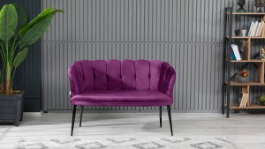 Papatya Çay Seti Koltuk Takımı Babyface Kumaş Siyah Metal Ayak Mürdüm