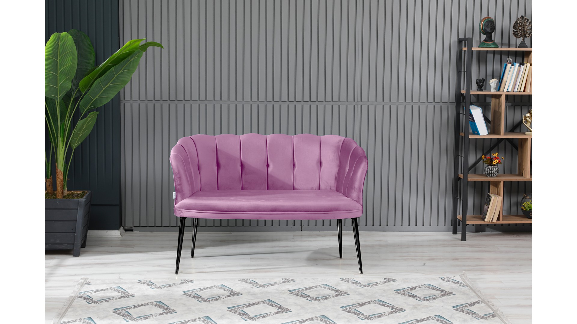 Papatya Çay Seti Koltuk Takımı Babyface Kumaş Siyah Metal Ayak Pembe