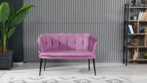 Papatya Çay Seti Koltuk Takımı Babyface Kumaş Siyah Metal Ayak Pembe