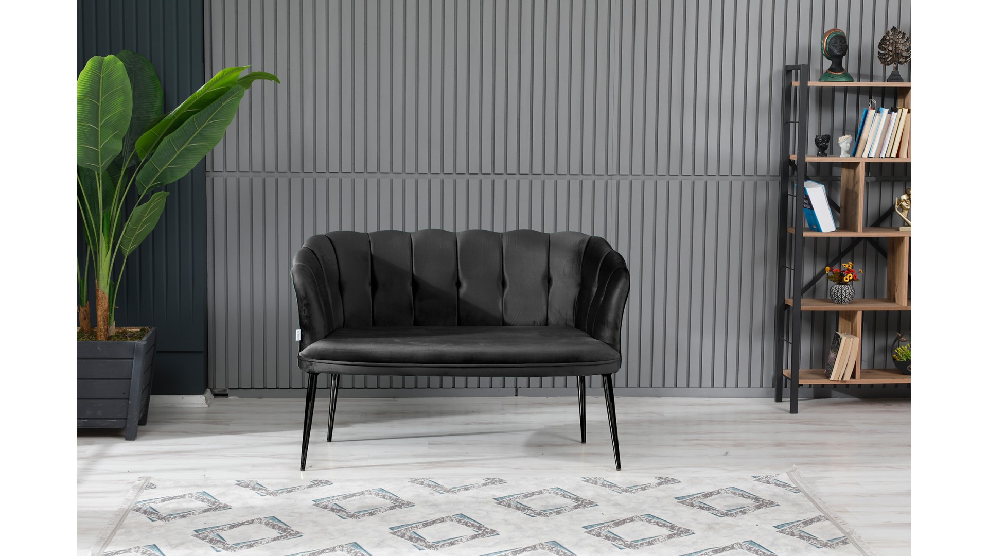 Papatya Çay Seti Koltuk Takımı Babyface Kumaş Siyah Metal Ayak Siyah