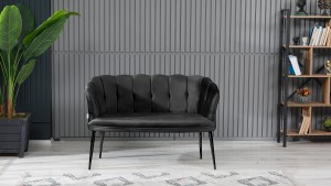 Papatya Çay Seti Koltuk Takımı Babyface Kumaş Siyah Metal Ayak Siyah