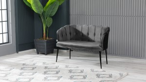 Papatya Çay Seti Koltuk Takımı Babyface Kumaş Siyah Metal Ayak Füme