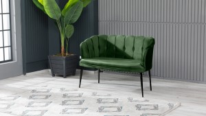 Papatya Çay Seti Koltuk Takımı Babyface Kumaş Siyah Metal Ayak Yaşil