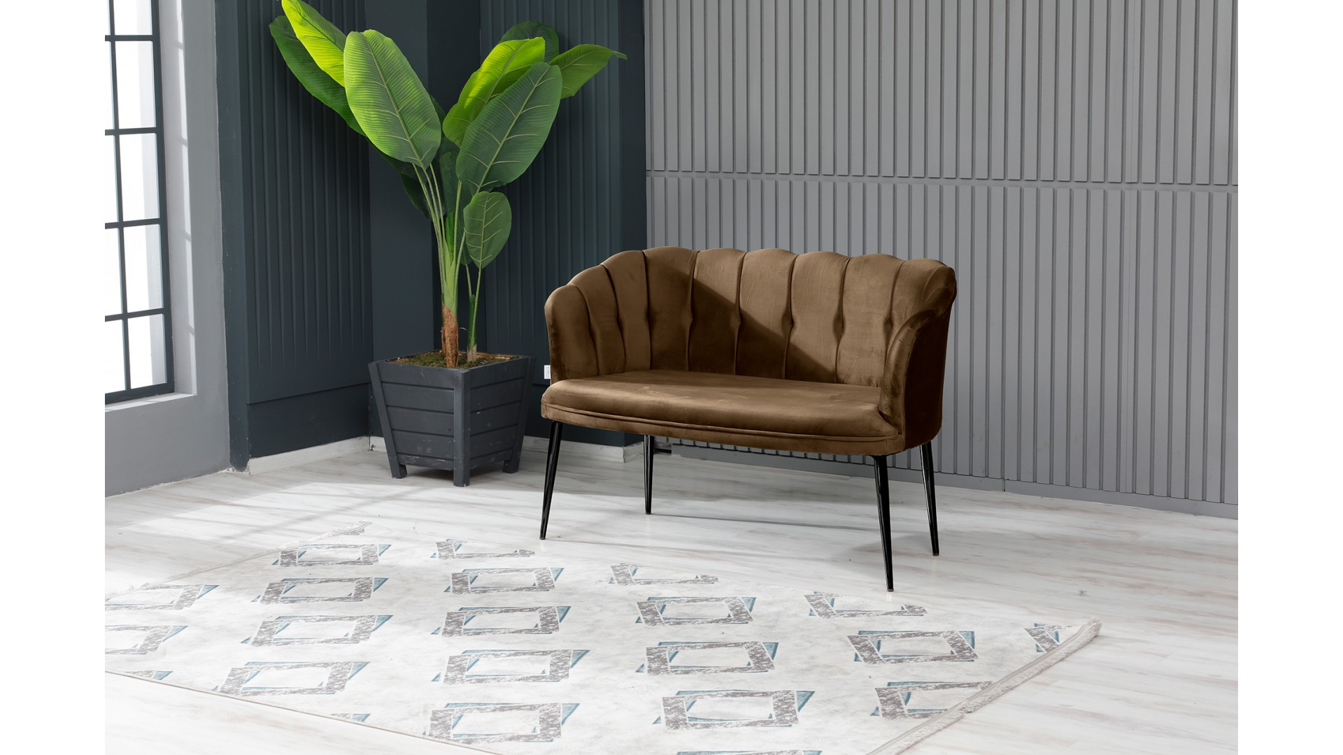 Papatya Çay Seti Koltuk Takımı Babyface Kumaş Siyah Metal Ayak Kahve