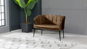 Papatya Çay Seti Koltuk Takımı Babyface Kumaş Siyah Metal Ayak Kahve