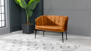 Papatya Çay Seti Koltuk Takımı Babyface Kumaş Siyah Metal Ayak Kiremit