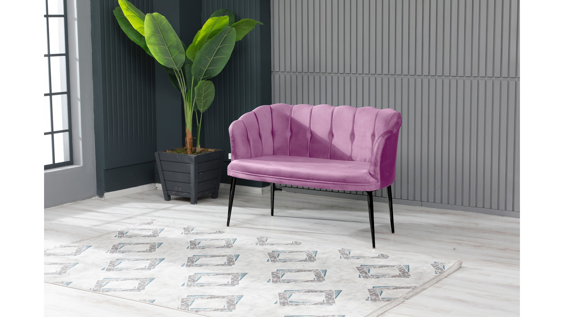 Papatya Çay Seti Koltuk Takımı Babyface Kumaş Siyah Metal Ayak Pembe