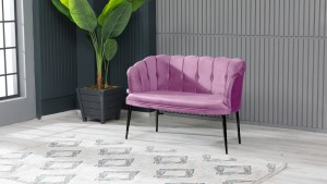 Papatya Çay Seti Koltuk Takımı Babyface Kumaş Siyah Metal Ayak Pembe