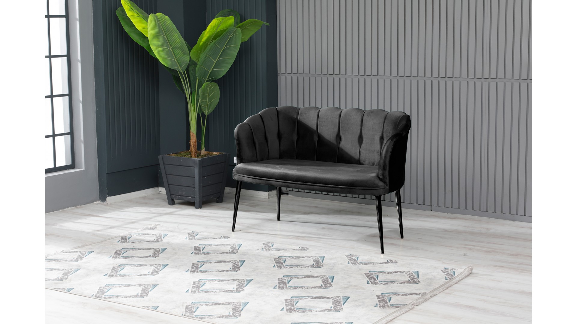 Papatya Çay Seti Koltuk Takımı Babyface Kumaş Siyah Metal Ayak Siyah