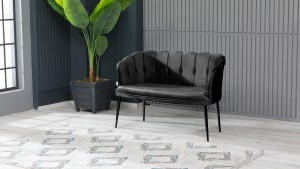 Papatya Çay Seti Koltuk Takımı Babyface Kumaş Siyah Metal Ayak Siyah