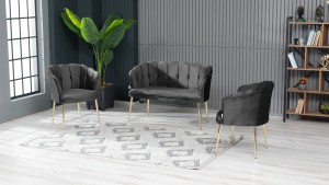 Papatya Çay Seti Koltuk Takımı Babyface Kumaş Gold Kaplama Metal Ayak Kahve