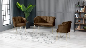 Papatya Çay Seti Koltuk Takımı Babyface Kumaş Gold Kaplama Metal Ayak Kahve