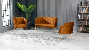 Papatya Çay Seti Koltuk Takımı Babyface Kumaş Gold Kaplama Metal Ayak Kiremit