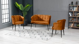 Papatya Çay Seti Koltuk Takımı Babyface Kumaş Siyah Metal Ayak Kiremit