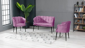 Papatya Çay Seti Koltuk Takımı Babyface Kumaş Siyah Metal Ayak Pembe