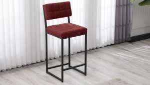 Retro Ada Bar Mutfak Masa Takımı 4 Sandalye Keten Kumaş Bordo 1 Masa Siyah Mermer Desenli