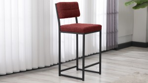 Retro Ada Bar Mutfak Masa Takımı 4 Sandalye Keten Kumaş Bordo 1 Masa Siyah Mermer Desenli