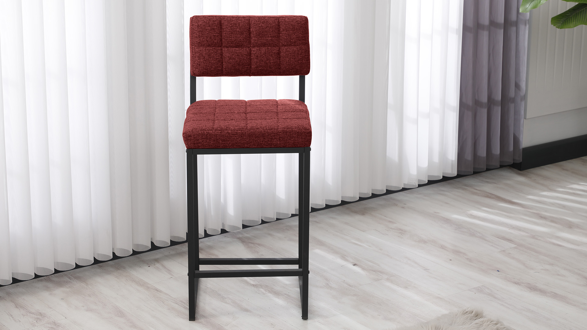 Retro Ada Bar Mutfak Masa Takımı 4 Sandalye Keten Kumaş Bordo 1 Masa Siyah Mermer Desenli