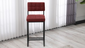 Retro Ada Bar Mutfak Masa Takımı 4 Sandalye Keten Kumaş Bordo 1 Masa Siyah Mermer Desenli