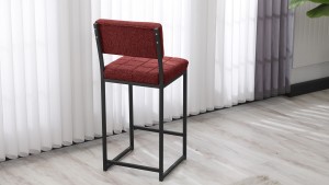 Retro Ada Bar Mutfak Masa Takımı 4 Sandalye Keten Kumaş Bordo 1 Masa Siyah Mermer Desenli