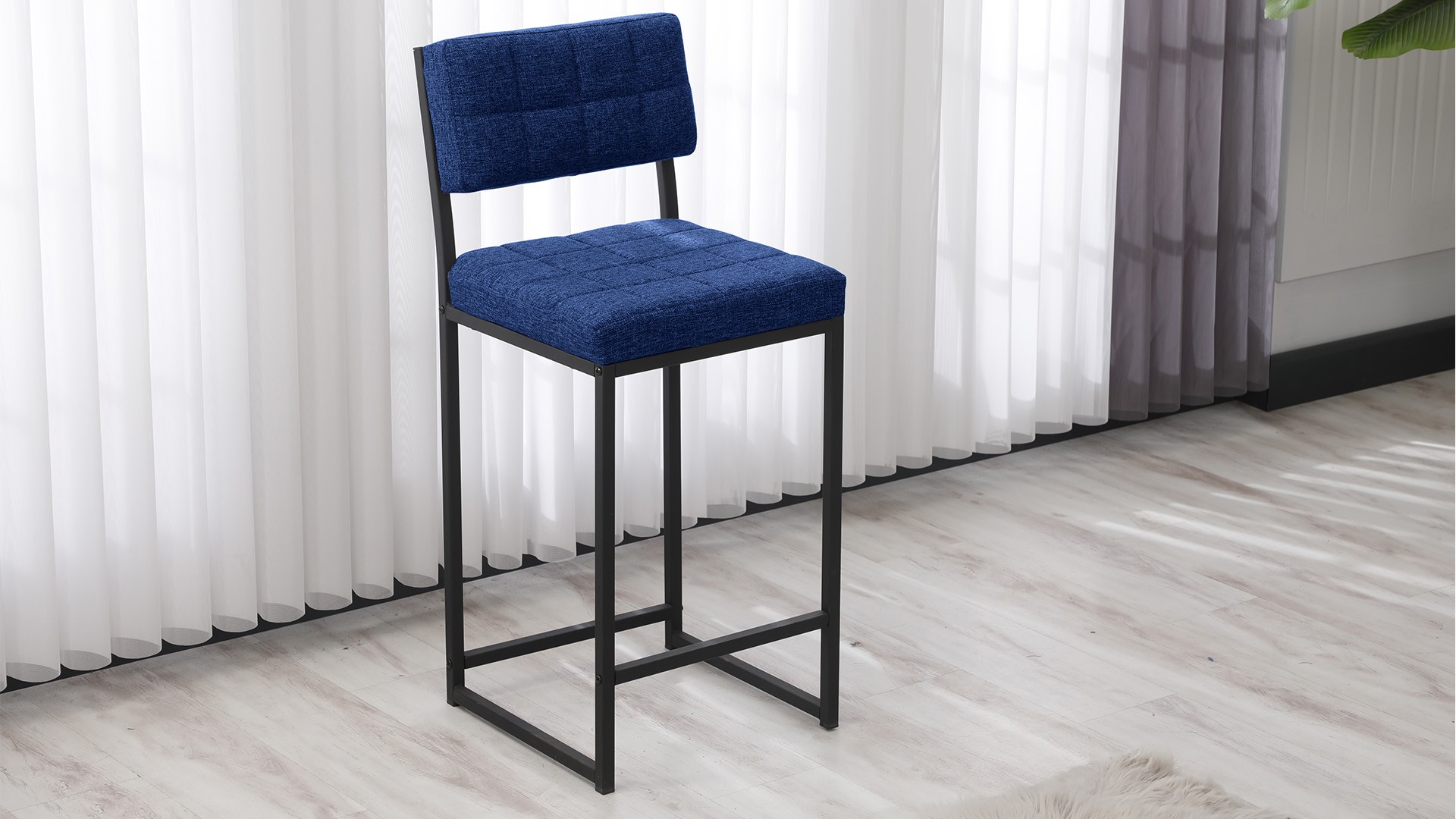 Retro Bar Sandalyesi Ada Mutfak Sandalyesi Bar Taburesi Mutfak Sandalyesi 66 cm - Lacivert