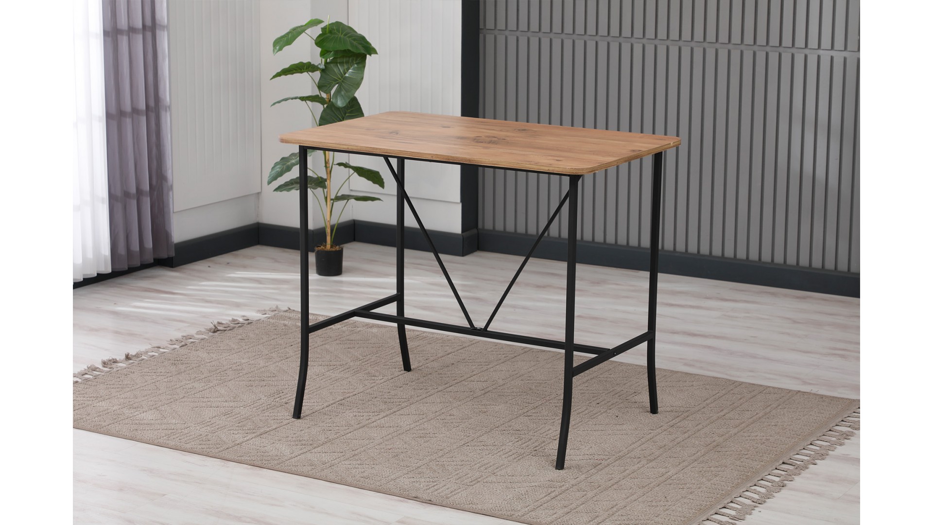 Retro Ada Bar Mutfak Masa Takımı 4 Sandalye Keten Kumaş Kahve 1 Masa Ceviz