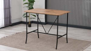 Retro Ada Bar Mutfak Masa Takımı 4 Sandalye Keten Kumaş Kahve 1 Masa Ceviz