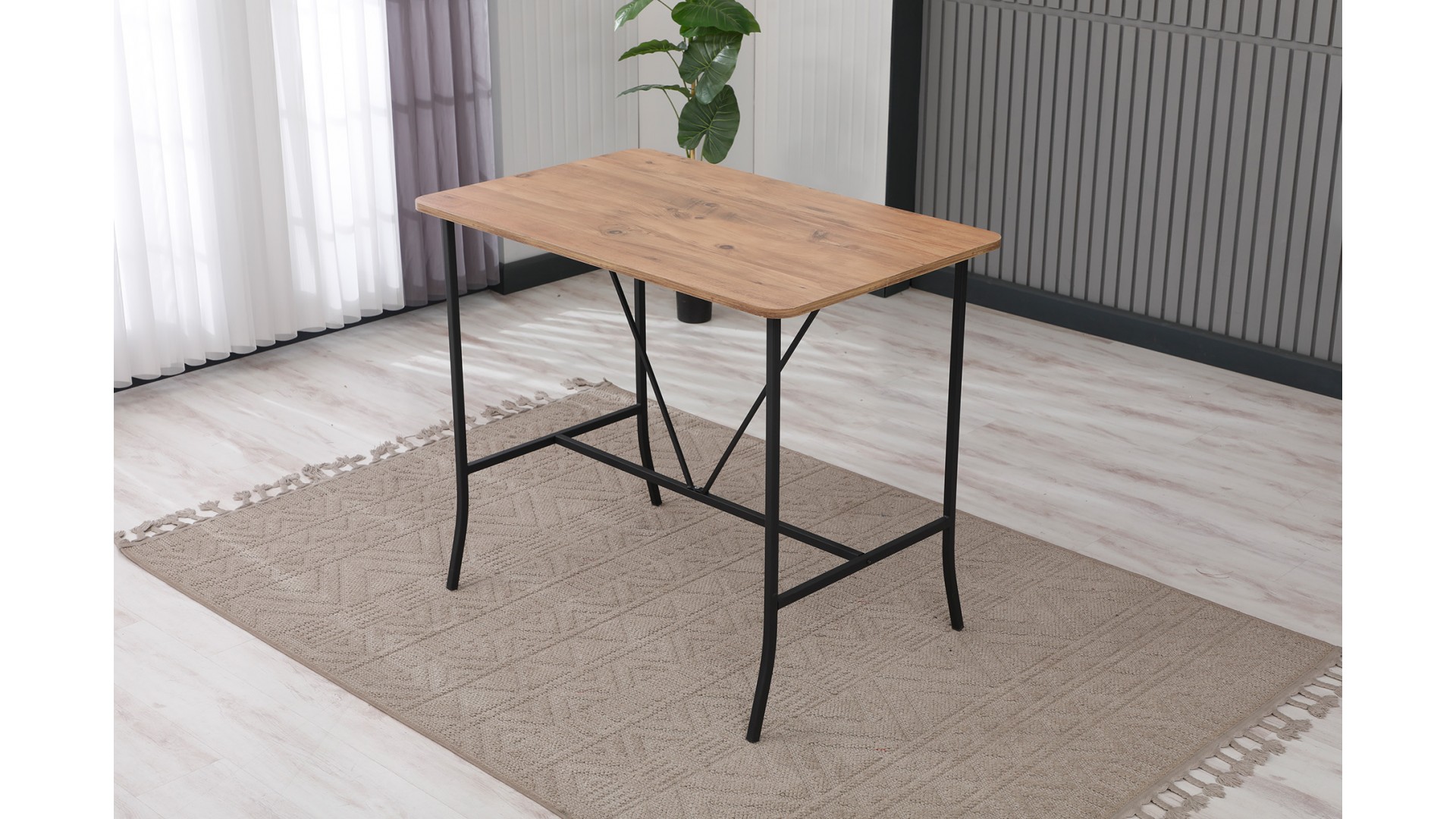 Retro Ada Bar Mutfak Masa Takımı 4 Sandalye Keten Kumaş Kahve 1 Masa Ceviz