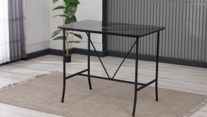 Retro Ada Bar Mutfak Masa Takımı 4 Sandalye Keten Kumaş Gri 1 Masa Siyah Mermer Desenli