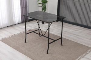Retro Bar 4 sandalyeli 110x70 cm Siyah mermer desenli Krem mutfak masa takımı