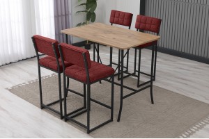 Retro Bar 4 sandalyeli 110x70 cm Bordo mutfak masa takımı
