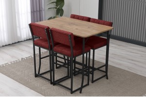 Retro Bar 4 sandalyeli 110x70 cm Bordo mutfak masa takımı