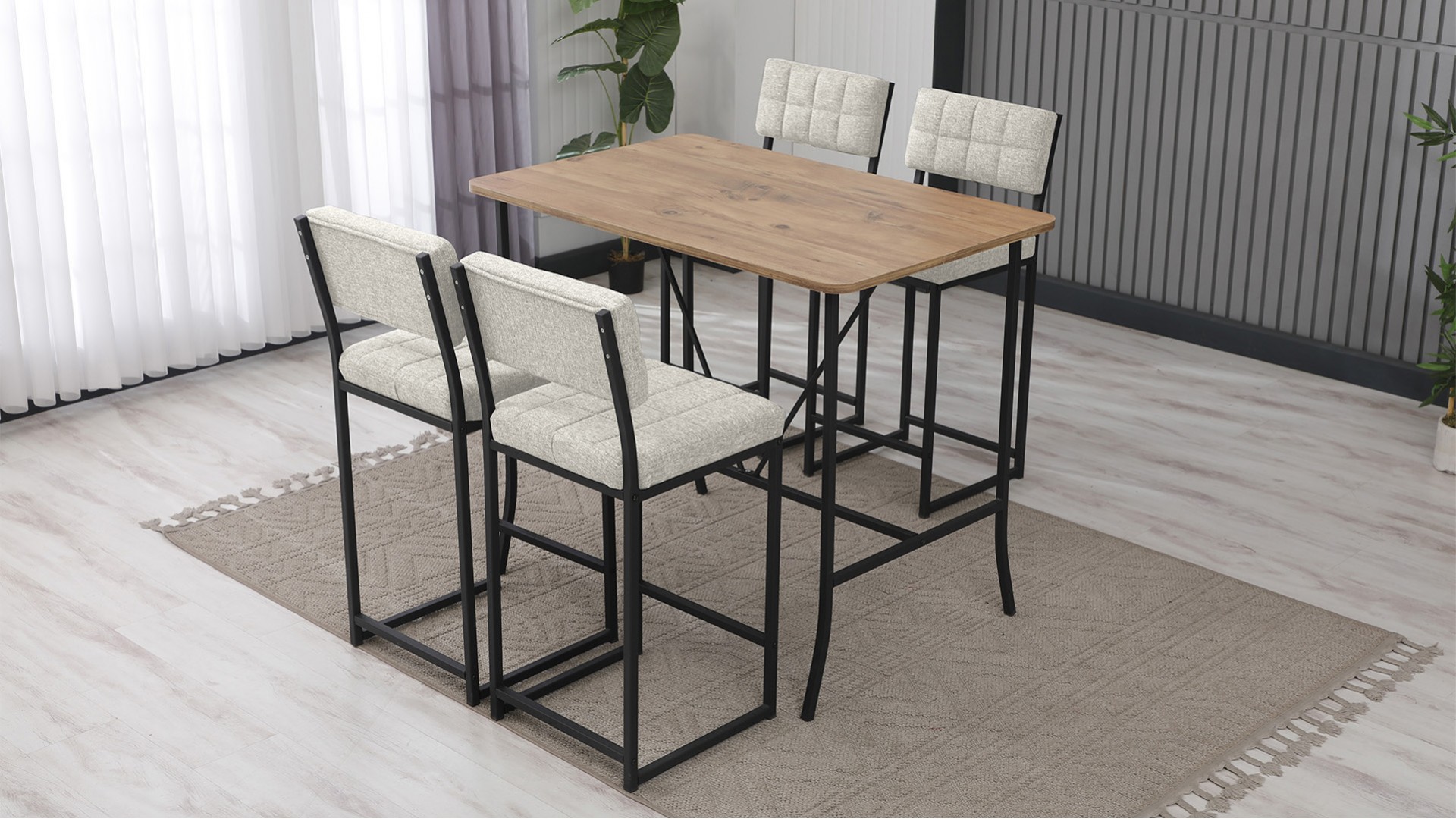 Retro Bar 4 sandalyeli 110x70 cm Krem mutfak masa takımı
