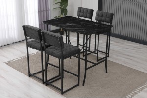 Retro Bar 4 sandalyeli 110x70 cm Siyah mermer desenli Füme mutfak masa takımı