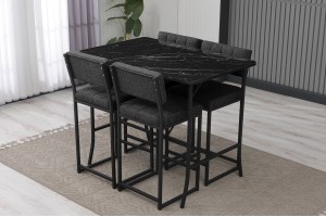 Retro Bar 4 sandalyeli 110x70 cm Siyah mermer desenli Füme mutfak masa takımı