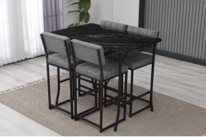 Retro Bar 4 sandalyeli 110x70 cm Siyah mermer desenli Gri mutfak masa takımı