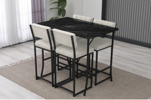 Retro Bar 4 sandalyeli 110x70 cm Siyah mermer desenli Krem mutfak masa takımı
