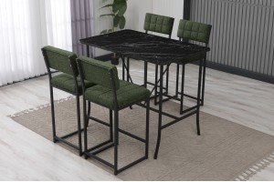 Retro Bar 4 sandalyeli 110x70 cm Siyah mermer desenli Yeşil mutfak masa takımı