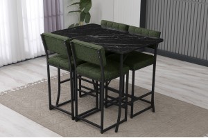 Retro Bar 4 sandalyeli 110x70 cm Siyah mermer desenli Yeşil mutfak masa takımı