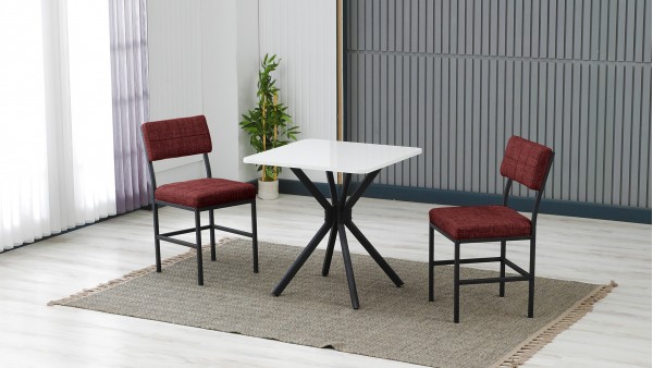 Dubai 2 Sandalyeli Mutfak Masa Takımı – Kompakt Modern Tasarım-70x70 Beyaz - Bordo