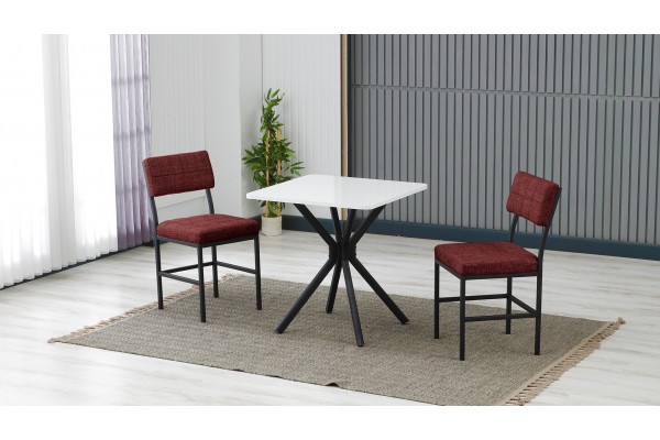 Dubai 2 Sandalyeli Mutfak Masa Takımı – Kompakt Modern Tasarım-70x70 Beyaz - Bordo
