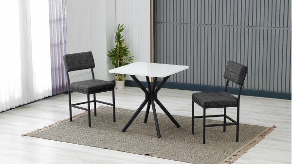 Dubai 2 Sandalyeli Mutfak Masa Takımı – Kompakt Modern Tasarım-70x70 Beyaz - Füme